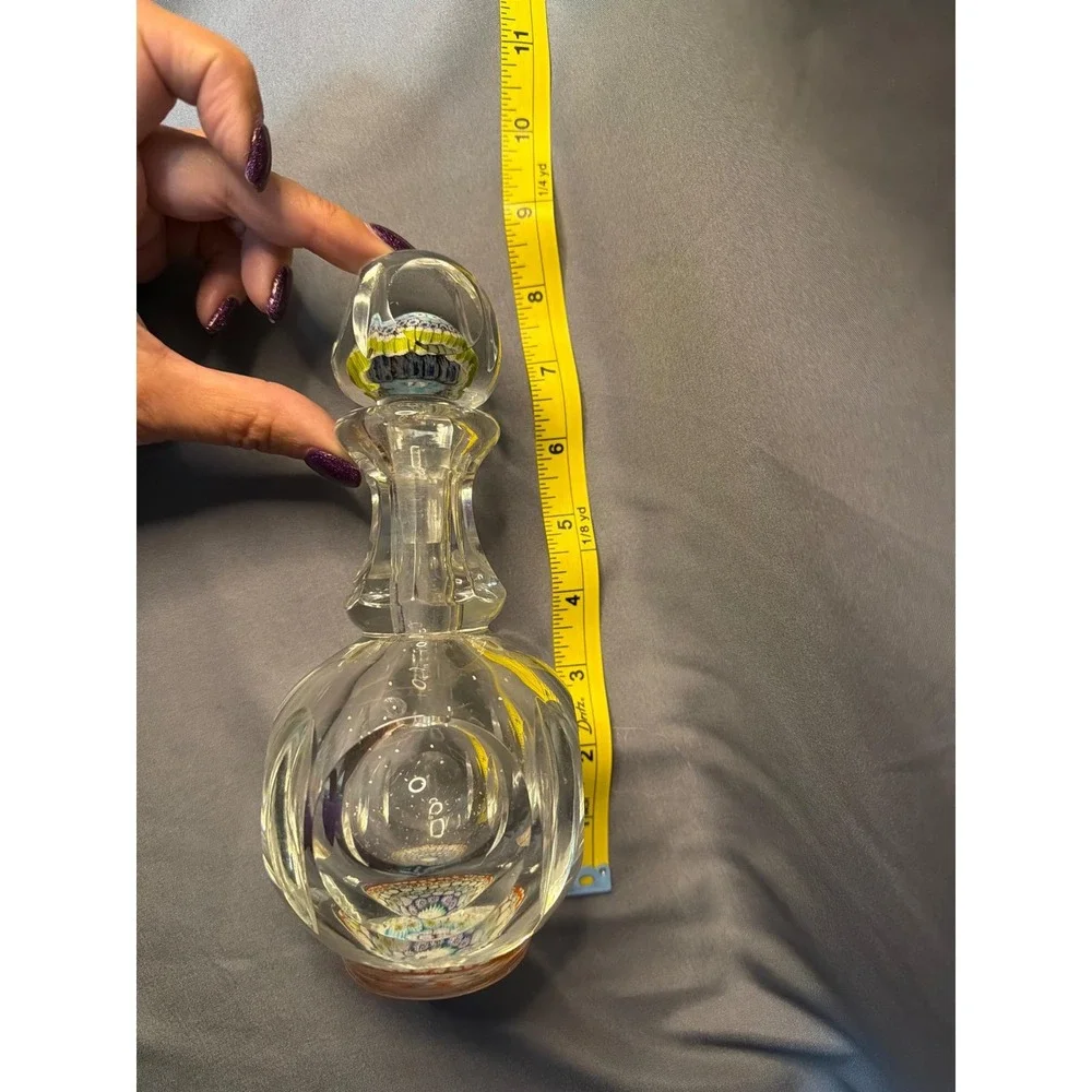 Vintage Murano Millefiori Art Glass Decanter with Paperweight Stopper Clear